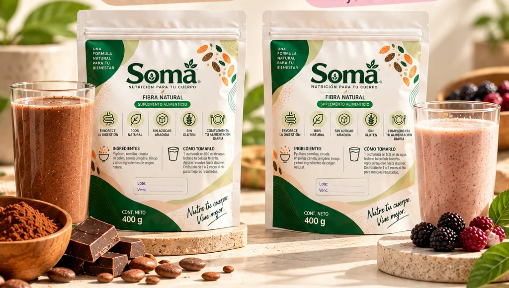 Fibra Natural Soma en sabor cacao y sabor mora